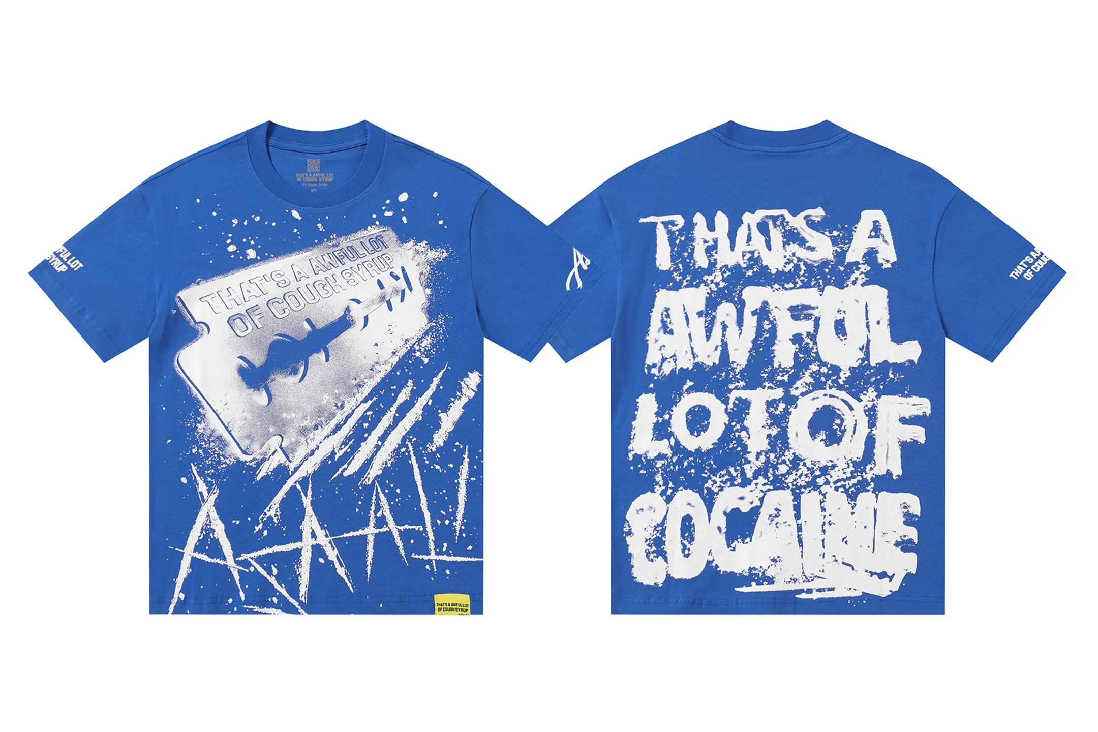 #kleinblue｜That's A AWFUL LOT OF COUGH SYRUP In Stock Real shot American simple trendy brand loose casual T-shirt Fabric (fabric): 32 counts Weight combed double yarn pure cotton Sizes (size): S-M L X L Color (colour): Klein Blue